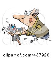 Royalty Free RF Clip Art Illustration Of A Cartoon Man Tinkering With An Electronic Device