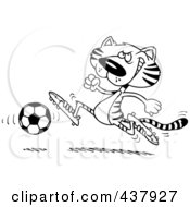 Poster, Art Print Of Black And White Outline Design Of A Tiger Playing Soccer