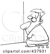 Royalty Free RF Clip Art Illustration Of A Black And White Outline Design Of A Businessman Doing Time Out In A Corner