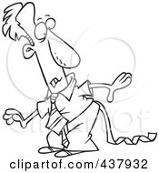 Royalty Free RF Clip Art Illustration Of A Black And White Outline Design Of A Businessman Discovering Toilet Paper Stuck To His Pants