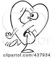 Royalty Free RF Clip Art Illustration Of A Black And White Outline Design Of A Tired Heart Walking
