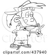 Royalty Free RF Clip Art Illustration Of A Black And White Outline Design Of A Tomboy Girl Aiming A Sling Shot by toonaday