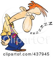 Royalty Free RF Clip Art Illustration Of A Tired Cartoon Businessman Sleeping Standing Up by toonaday