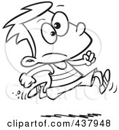 Poster, Art Print Of Cartoon Black And White Outline Design Of A Boy Running Track