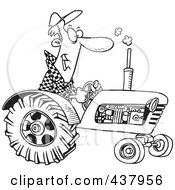 Poster, Art Print Of Cartoon Black And White Outline Design Of A Tractor Driver