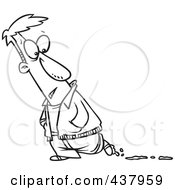 Royalty Free RF Clip Art Illustration Of A Cartoon Black And White Outline Design Of A Man Leaving Muddy Tracks