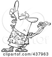 Royalty Free RF Clip Art Illustration Of A Cartoon Black And White Outline Design Of A Male Tourist Holding His Camera Out