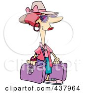 Poster, Art Print Of Cartoon Female Tourist Carrying Purple Luggage