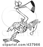 Poster, Art Print Of Cartoon Black And White Outline Design Of A Tourist Flamingo Taking Pictures