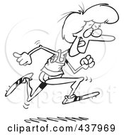 Poster, Art Print Of Cartoon Black And White Outline Design Of A Woman Running Track