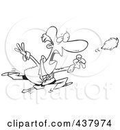 Royalty Free RF Clip Art Illustration Of A Black And White Outline Design Of A Businessman Chasing After His Toupee by toonaday