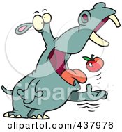 Poster, Art Print Of Hippo Tossing An Apple Into His Mouth