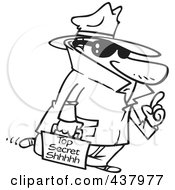 Royalty Free RF Clip Art Illustration Of A Black And White Outline Design Of A Spy Carrying Top Secret Information by toonaday
