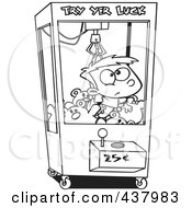Cartoon Black And White Outline Design Of A Boy Stuck In A Toy Machine
