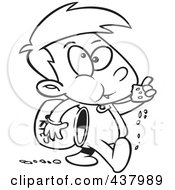 Poster, Art Print Of Cartoon Black And White Outline Design Of A Boy Leaving A Trail Of Cookie Crumbs