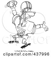 Royalty Free RF Clip Art Illustration Of A Black And White Outline Design Of A Black Male Football Player Scoring A Touchdown