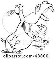 Poster, Art Print Of Black And White Outline Design Of A Hippo Tossing An Apple Into His Mouth