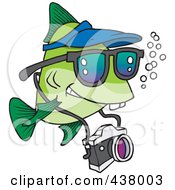 Poster, Art Print Of Cartoon Fish Tourist Swimming With A Camera