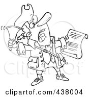 Poster, Art Print Of Cartoon Black And White Outline Design Of A Town Crier Ringing A Bell