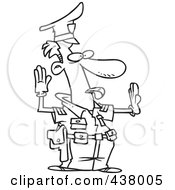 Poster, Art Print Of Cartoon Black And White Outline Design Of A Police Officer Controlling Traffic