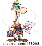 Poster, Art Print Of Cartoon Male Tourist Holding A Map And Sight Seeing Book