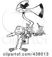 Poster, Art Print Of Cartoon Black And White Outline Design Of A Tourist Flamingo Carrying A Tropical Beverage