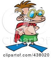Poster, Art Print Of Cartoon Super Swim Boy Wearing Flippers And A Towel Cape