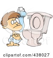 Poster, Art Print Of Stubborn Cartoon Toddler Standing By A Toilet With His Arms Folded