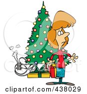 Poster, Art Print Of Cartoon Woman Standing By A Christmas Tree With An Overloaded An Electrical Socket