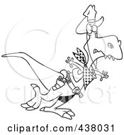 Royalty Free RF Clip Art Illustration Of A Cartoon Black And White Outline Design Of A Cowboy Tyrannosaurus Rex by toonaday