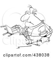 Poster, Art Print Of Cartoon Black And White Outline Design Of A Tyrant Boss Holding A Chair And Whip