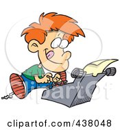 Cartoon Boy Typing A Story On A Typewriter