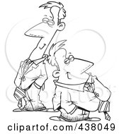 Royalty Free RF Clip Art Illustration Of A Cartoon Black And White Outline Design Of Tall And Short Twin Business Men by toonaday
