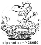 Poster, Art Print Of Cartoon Black And White Outline Design Of A Turtle Bathing In His Shell