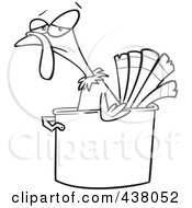 Poster, Art Print Of Cartoon Black And White Outline Design Of A Turkey Bird In A Pot