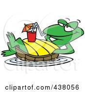 Poster, Art Print Of Cartoon Relaxed Turtle Floating With A Beverage On His Belly