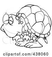 Poster, Art Print Of Cartoon Black And White Outline Design Of A Tired Old Tortoise