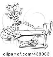 Poster, Art Print Of Cartoon Black And White Outline Design Of A Turkey Bird Exercising On A Treadmill