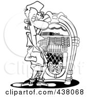 Cartoon Black And White Outline Design Of A Greaser By A Juke Box
