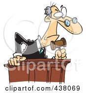 Cartoon Judge Leaning Over His Desk