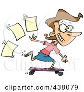Royalty Free RF Clip Art Illustration Of A Cartoon Businesswoman Skateboarding In The Office by toonaday