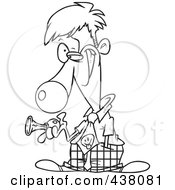 Royalty Free RF Clip Art Illustration Of A Cartoon Black And White Outline Design Of A Businessman Clown Holding A Horn