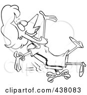 Poster, Art Print Of Cartoon Black And White Outline Design Of A Businesswoman Rolling In Her Chair