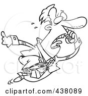 Poster, Art Print Of Cartoon Black And White Outline Design Of A Businessman Running And Talking On A Cell Phone