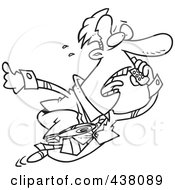 Royalty Free RF Clip Art Illustration Of A Cartoon Black And White Outline Design Of A Businessman Running And Talking On A Cell Phone