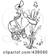 Poster, Art Print Of Cartoon Black And White Outline Design Of A Man Striking Oil
