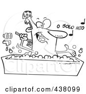 Poster, Art Print Of Cartoon Black And White Outline Design Of A Man Singing And Bathing In A Tub