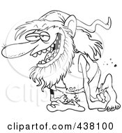 Cartoon Black And White Outline Design Of A Happy Troll Walking