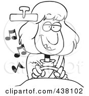 Poster, Art Print Of Cartoon Black And White Outline Design Of A Happy Woman Listening To Music While Driving A Car