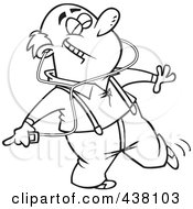 Royalty Free RF Clip Art Illustration Of A Cartoon Black And White Outline Design Of A Happy Man Dancing And Listening To Music On An Mp3 Player